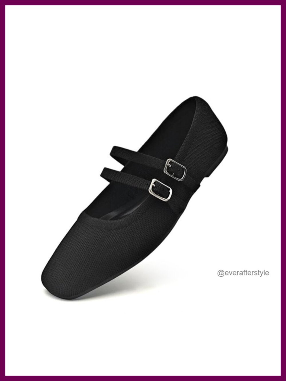 Women's Breathable Knit Mary Jane Flats Double Buckle Ballet Shoes